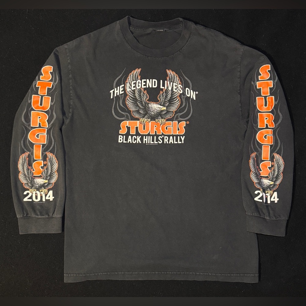 Vtg. 2014 Sturgis Black Hills Rally Long-Sleeve Shirt Black Orange Men’s Medium